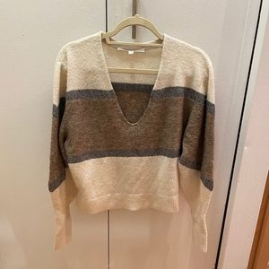 Veronica Beard Colorblock Stripe V-Neck Sweater